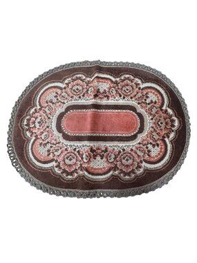 Vintage Belgian Floral Oval Tapestry Dollhouse Rug Doily Gold Trim Imperia 18x13